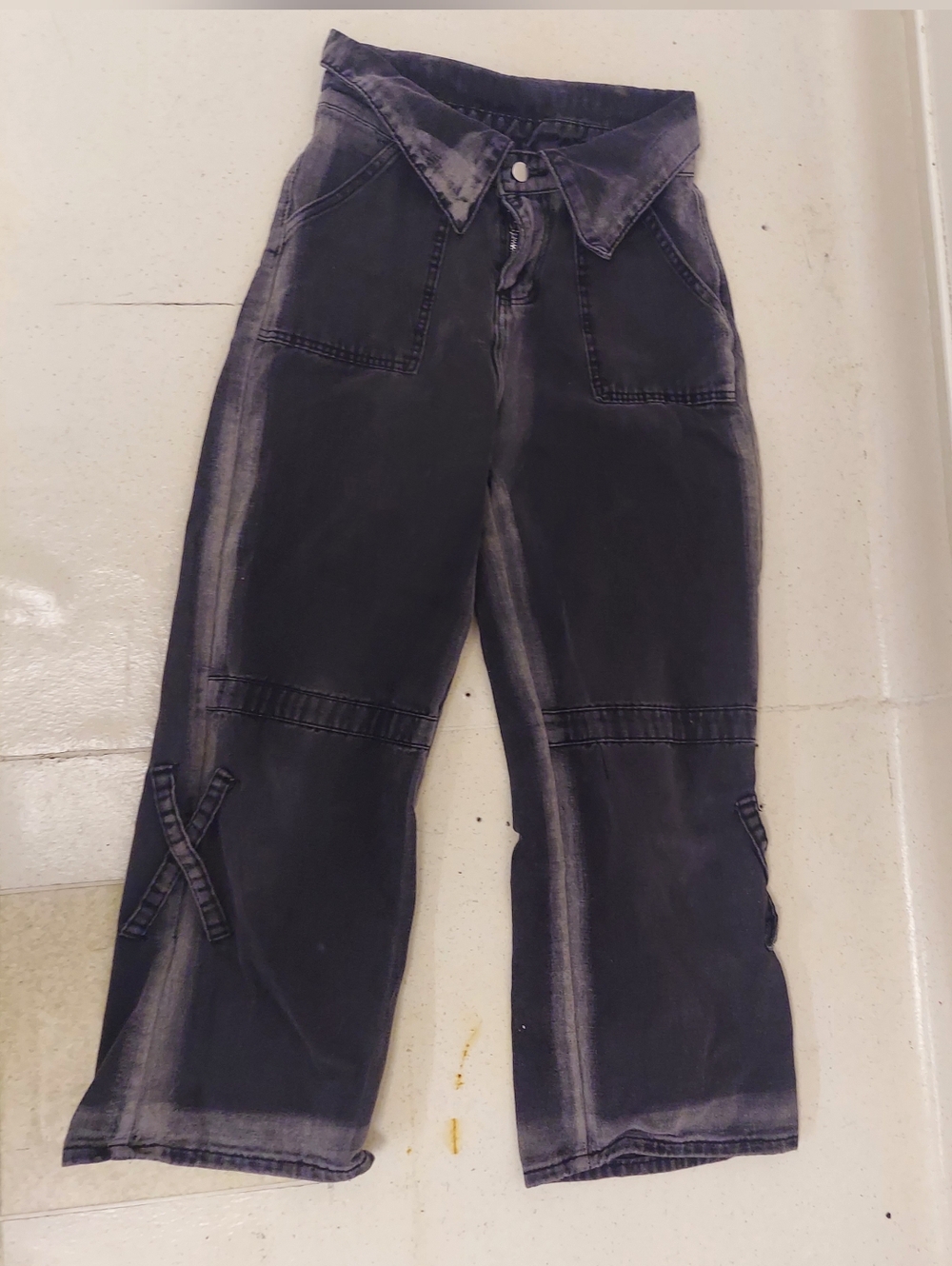 Burberry London Women's 90s Grey Denim Jeans Fold Over Bootcut Size 28